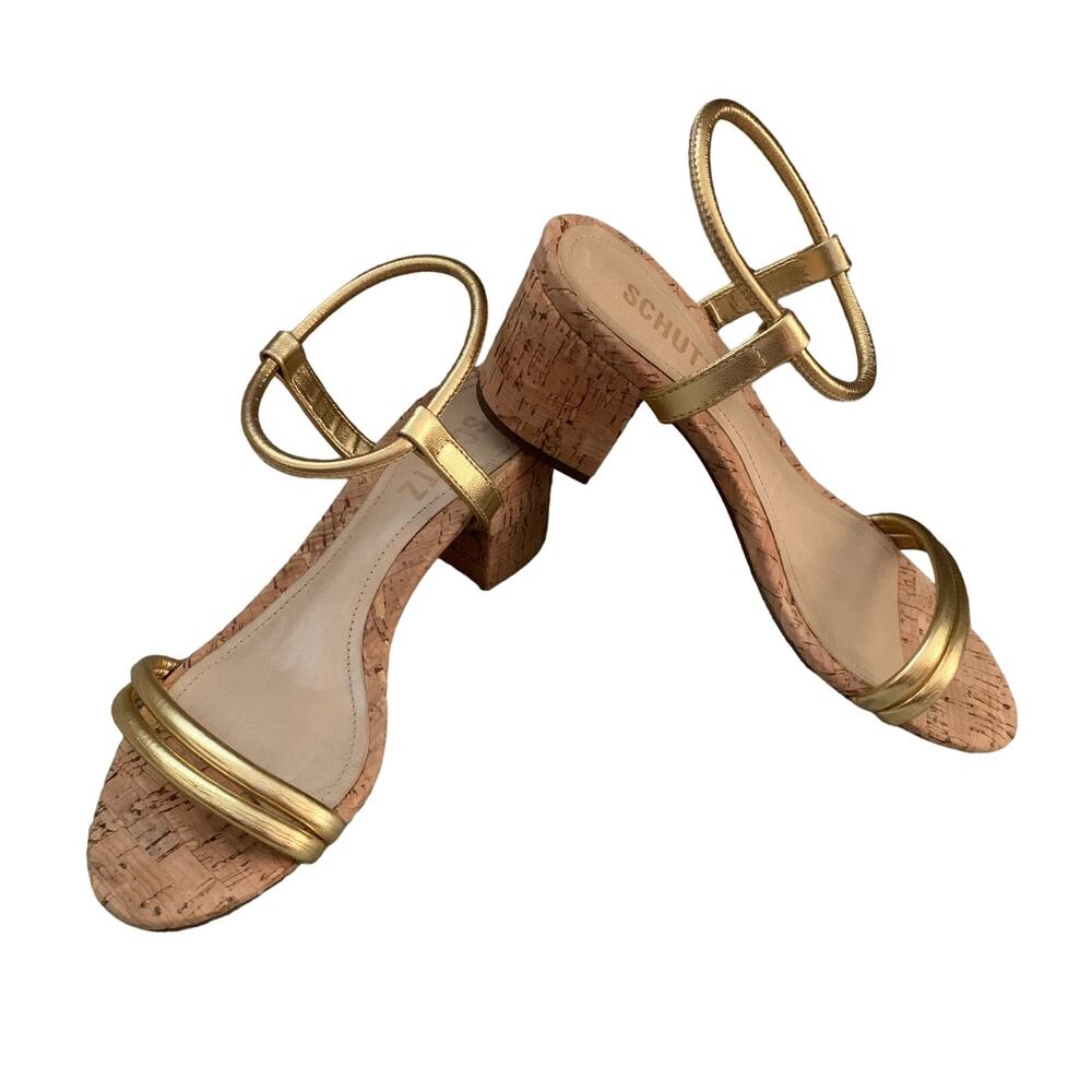 Schutz Gimenez Evereve Leather Sandals w/ Cork Heel - Size 5 - EUC - Picture 4 of 16